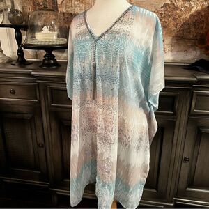Plus Size Chicos Sheer Lightweight Top Sequins Silver Tassel Chicos size 3  L/XL
